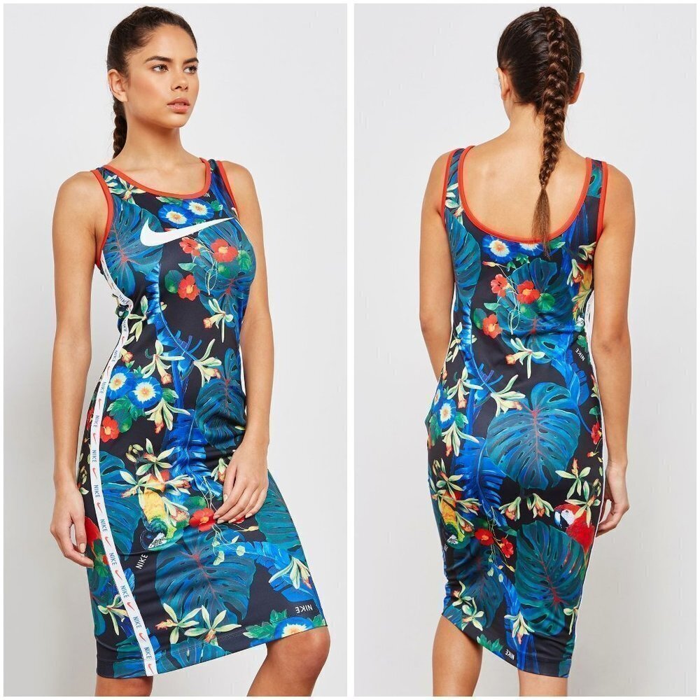 New NIKE Hyper Femme Floral Athletic Midi Dress